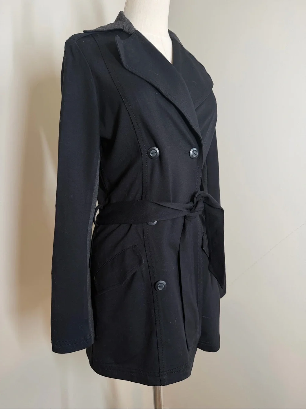 Michael Stars Women’s Classic Black -SZ S- Double-Breasted Short Trench Coat